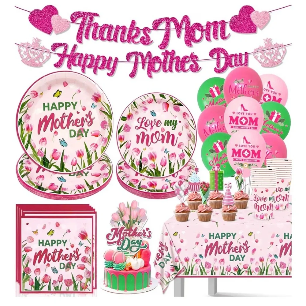 Happy Mother’s Tableware Sets Serve 20 ,Include Thanks Mom Happy Mothers Day